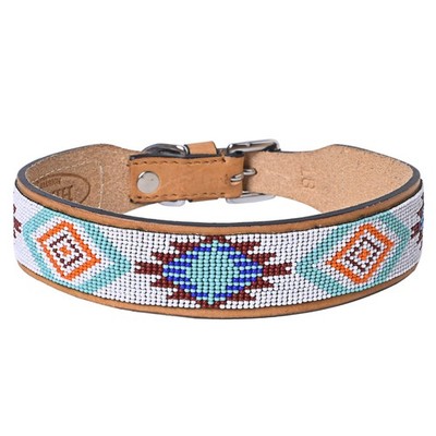 DC Hilason Western Style Heavy Duty Beaded American Leather Pet Dog Collar