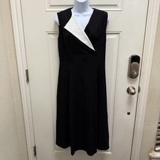 Calvin Klein Womens Black Dress With White Lapel Business Formal Midi Size 8