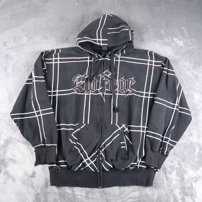 Vintage No Fear Zip Up Hoodie XL Black Grunge Y2K Skate Plaid