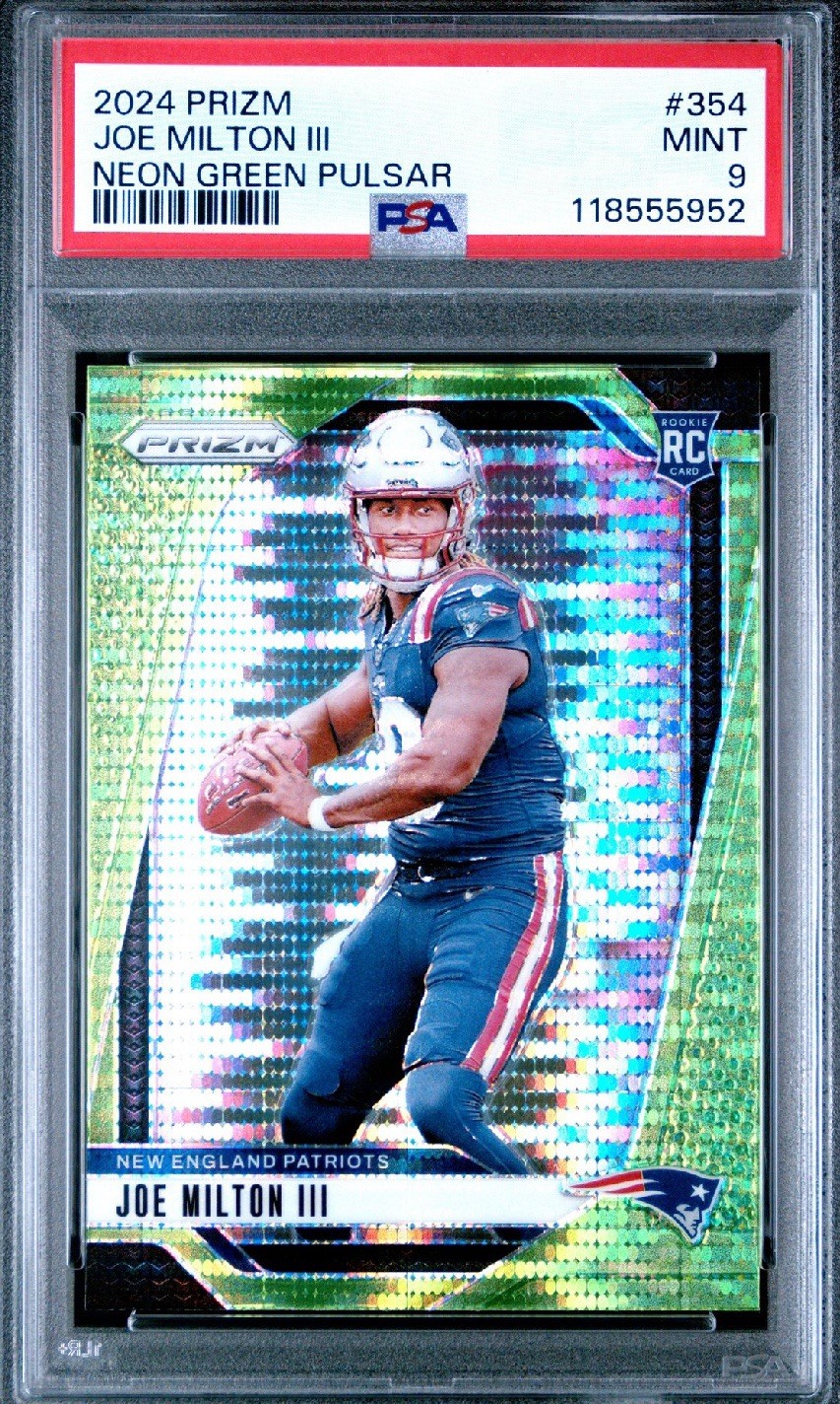 2024 PANINI PRIZM 354 JOE MILTON III ROOKIE NEON GREEN PULSAR - PSA 9