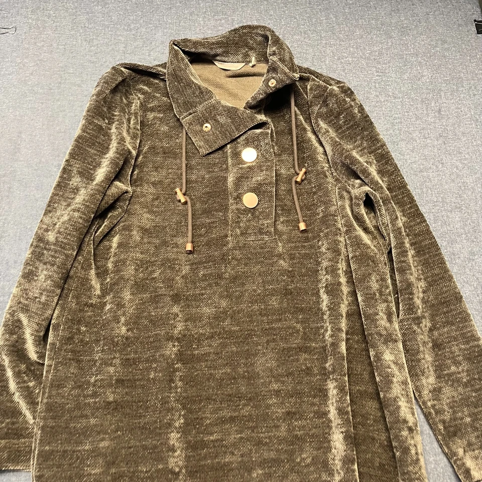 Top túnica para mujer Soft Surroundings talla L marrón terciopelo texturizado capucha cuello Foto 2 de 4