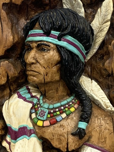 Vintage Chalkware Heavy Plaster Native American Indian Warrior Wall Sculptures - Picture 6 of 16