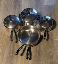 Vtg Faberware Aluminum Clad 8pc Pots & Pan 10" Frying Pan 2 3 4 Qt Sauce 
