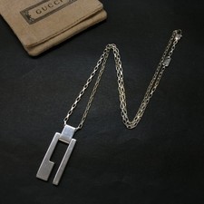 EGA GUCCI Square G Logo Silver 925 Chain Pendant Necklace/9CD1957