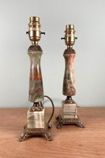 Pair Vintage Polished Onyx Table Lamp Bases Mid Century Rewired