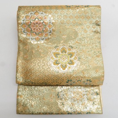 Japanese Kimono Fukuro Obi Silk Chinese pattern Gold 173.2inch Women's