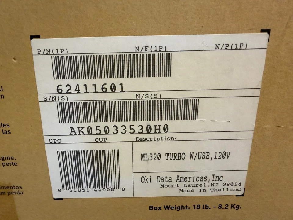 Okidata MICROLINE 320 (62411601) Turbo 9 Pin Dot Matrix Printer - White - Sealed - Image 2 of 4