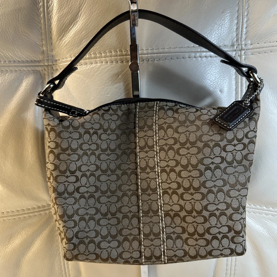 Vintage Coach Bag Mini Signature CC Jacquard Shoulder Brown Small Pouch VGC! - Image 2 of 4