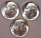 (3) 1964-P Roosevelt Dimes - AU/BU - #3021E - FREE SHIPPING