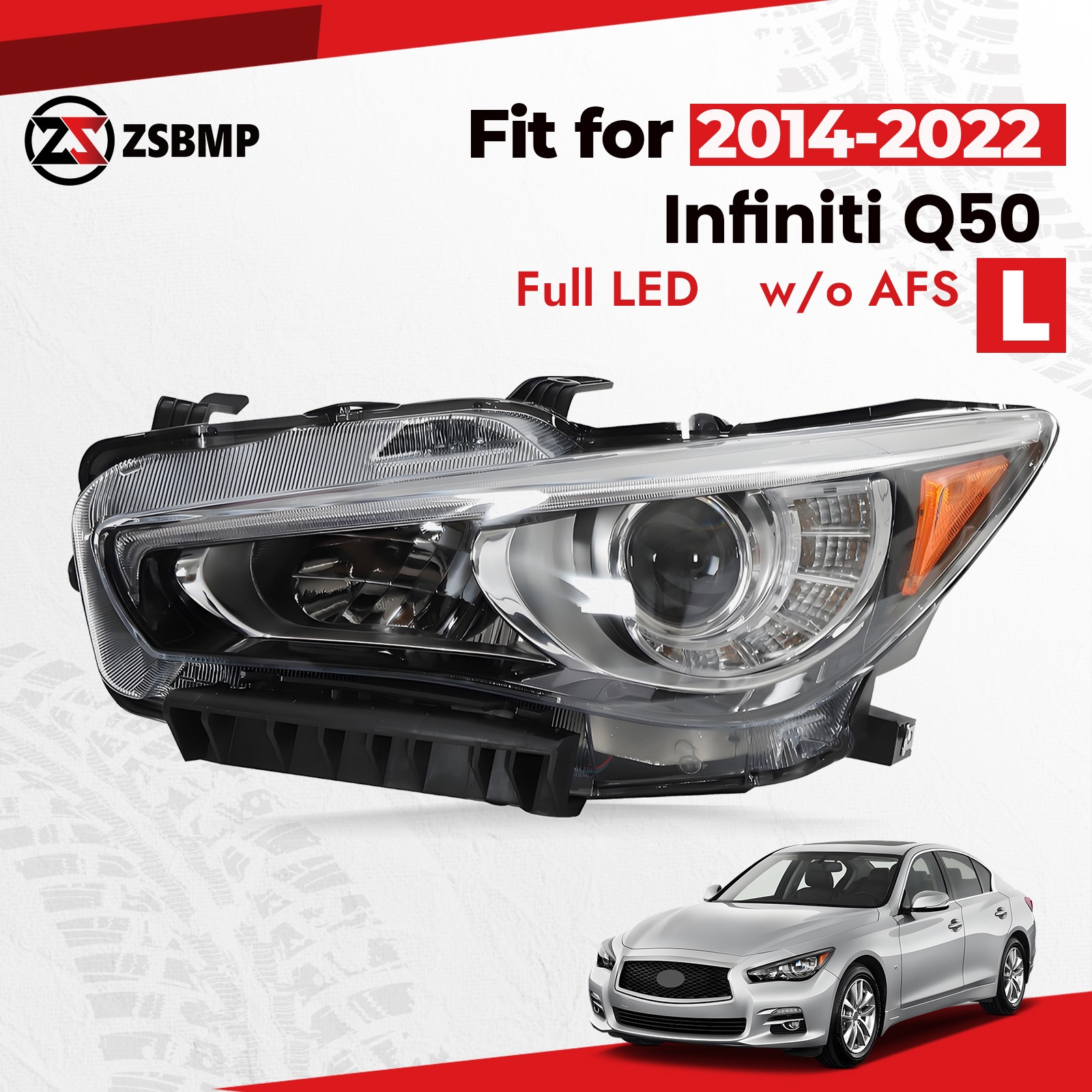 [Full LED] Headlight For 2014-2022 Infiniti Q50 W/Bulb W/O AFS Left Driver Side