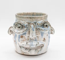 Jim McDowell, The Black Potter, NC Pottery - Blue & White Face Jug Mug