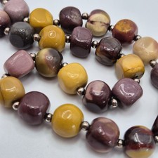 Ail Aluma QVC Mookaite Stone Polished Cube Bead Necklace Sterling Clasp 925