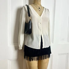 Club Monaco 100% mulberry silk white prairie button up long sleeve blouse size s