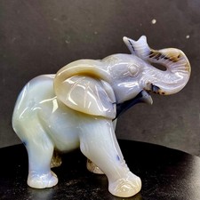 1.68LB Natural agate carved crystal elephant realistic crystal therapy