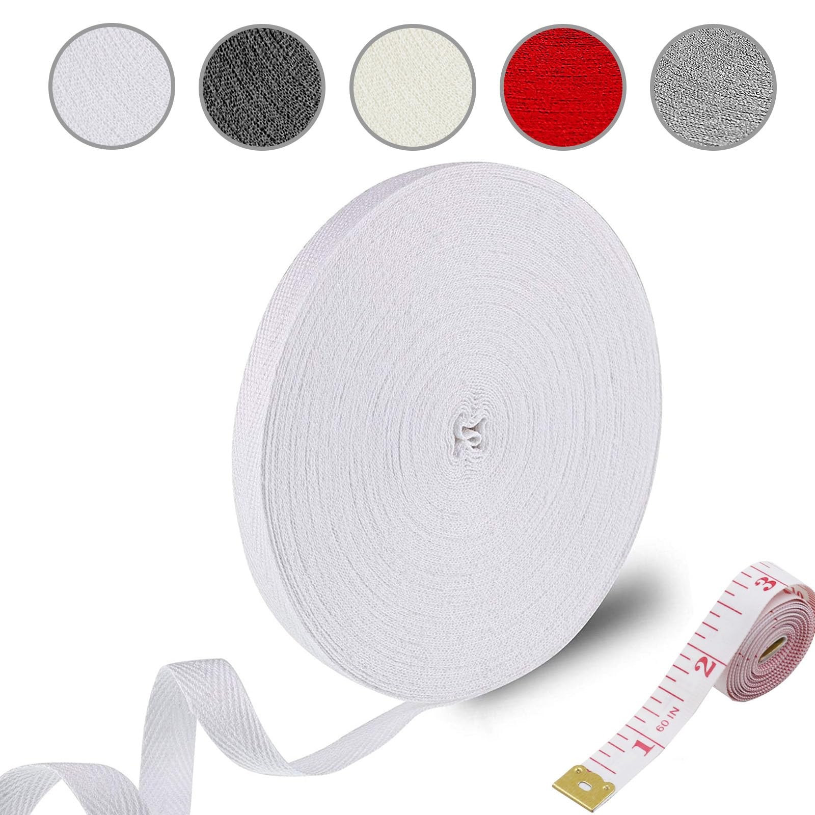 50M Cotton Twill Tape Ribbon, Bias Binding Bunting white 15MM,