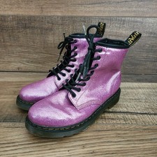 Dr. Martens Pink Glitter Lace Up/Zip Ankle Boots Kid s Size 4 Round Toe 1460 J