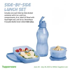 Tupperware Side By Side Lunch Set a Freezable Water Bottle Blue NEW
