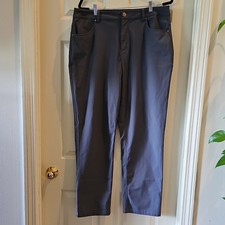 LIBIN Women's Gray Solid Straight Leg Pants Flat Front Button Polyester