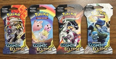 Cosmic Eclipse Sleeved Booster Pack Full Art Set Pokemon TCG Sun & Moon 4 Packs