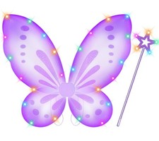 Girls Fairy Butterfly Wings with LED Light, Fairy Wings Light Up Star Wands