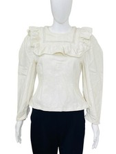 Doen Women's Crochet Laced Ruffled Striped Cotton White Tunic Shirt Top Size S