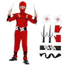 Kids Ninja Costumes Set Dragon Ninja Costume Halloween Kids-XL-10/12T Red