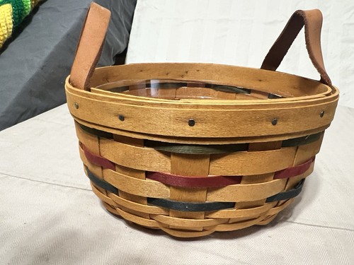 LONGABERGER BASKET SIGNED 2000 GREEN/ RED WEAVE ROUND - Picture 3 of 5