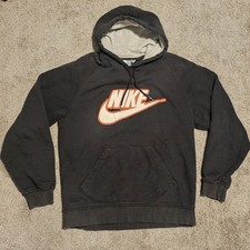 Vintage Nike Hoodie Black Orange Giant Swoosh Hoodie Sweatshirt Y2K 2000s Sz Med