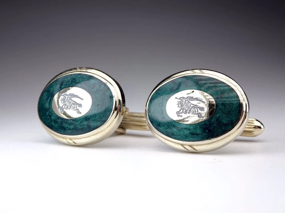 Burberry Cufflinks Oval Deep Green Armor Knight Logo Men's Accessory - Image 2 of 4