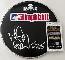 FRED DURST WES BORLAND SIGNED 10 INCH CHROME DRUMHEAD LIMP BIZKIT BAND JSA COA