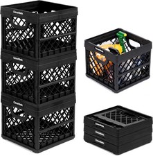 Collapsible Milk Crate Black 3PK - 25L 6 Gal Stackable Storage Bins Holds