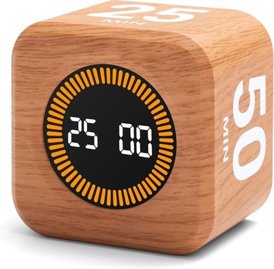 Rotating Productivity Timer 5, 25, 10, 50 Minutes Preset, Desk Cube w/Gravity Se