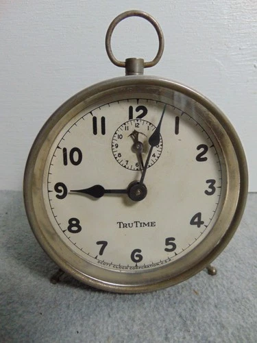 ANTIQUE VINTAGE RARE 1920'S SCOTT CLOCK CORP TRU TIME PEG LEG ALARM CLOCK