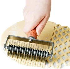Stainless Steel Grid Dough Cutter (Wooden Handle)