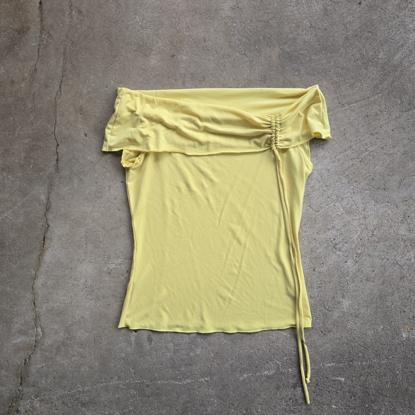 Vintage Y2K Off Shoulder Ruched Foldover Sunburst Yellow Going Out Top