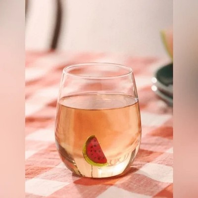 Anthropologie Cheerie Stemless Wine Glass- Cherry,  Pineapples, or Watermelon