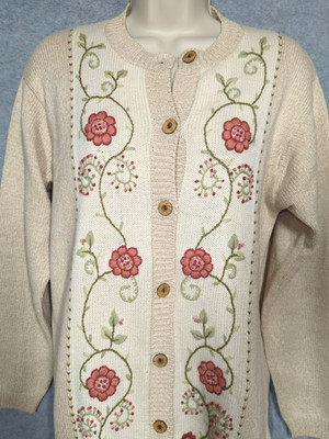 Tulchan Cardigan Cotton Sweater Women S Embroidered Floral Farm House Chic Boho