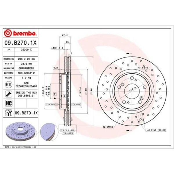 Brembo 2X Bremsscheibe Vorne Ø296 Mm Gelocht/Innenbel. FüR Honda Accord Viii Cu-image