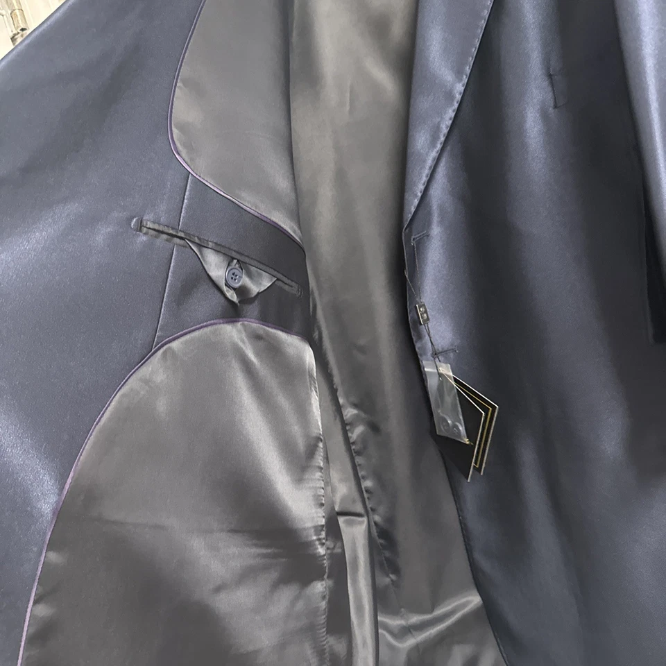 Traje Fortino Landi 2 piezas para hombre talla 54R/48W Super 150s azul marino metálico nuevo con etiquetas Foto 4 de 4