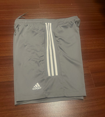 adidas Men's Gray/White 3-Stripes Athletic Shorts L Drawstring Pockets 10''