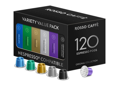 ROSSO CAFFÈ Espresso Coffee Pods, 120 Count, Variety Pack, Nespresso Compatible