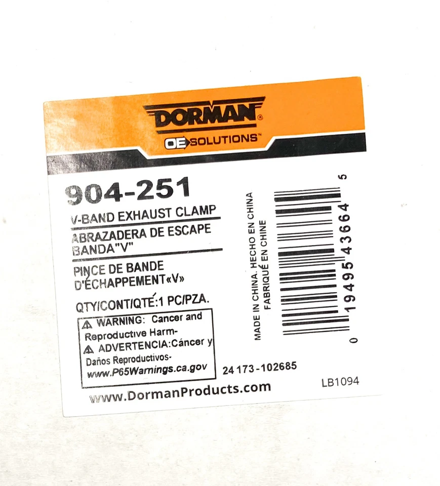 Abrazadera de escape de hardware Dorman 904-251 TURBO V-BAND para varios vehículos FORD Foto 3 de 3