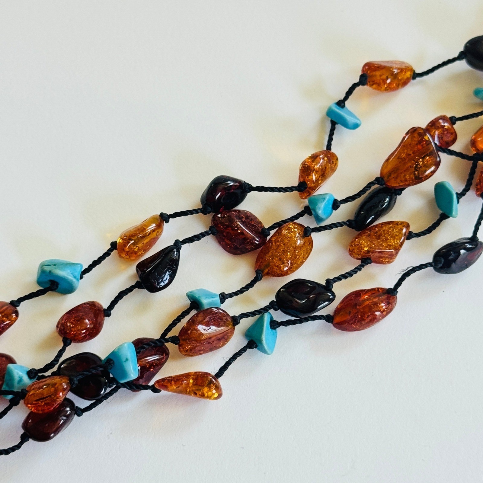 Baltic Amber Turquoise Bracelet multi strand BOHO… - image 4