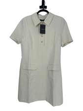 J.Crew Classic Mod Tailored Mini Shirtdress 12 Ivory Gold Button Flap Pocket