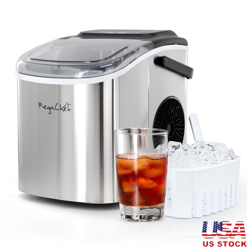 Stainless Steel Countertop Ice Maker 26lb Daily Capacity 9 Cubes per Cycle with Scoop
