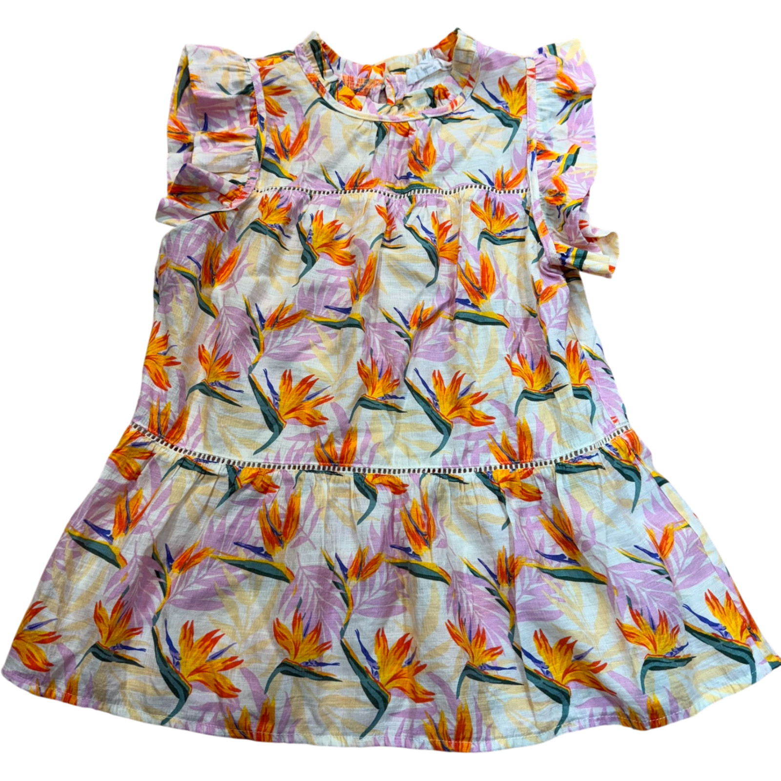 THML Women's Size Small Leaf Pattern Ruffle Sleev… - image 1