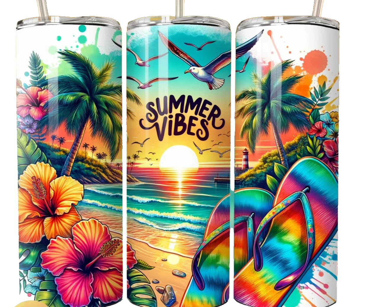 Beach Flip Flop Sunset Ocean 20oz Insulated Tumbler Travel Mug-image