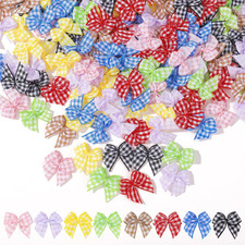 200Pcs 1" Mini Gingham Ribbon Bows, Small Tiny Checkered Fabric Bows for Crafts,