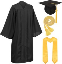 Graduation Cap and Gown Set with Honor Cord Gold Stoles