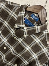 Vtg JC Penney Towncraft Shirt Men XL Brown  White Plaid Flannel 70s